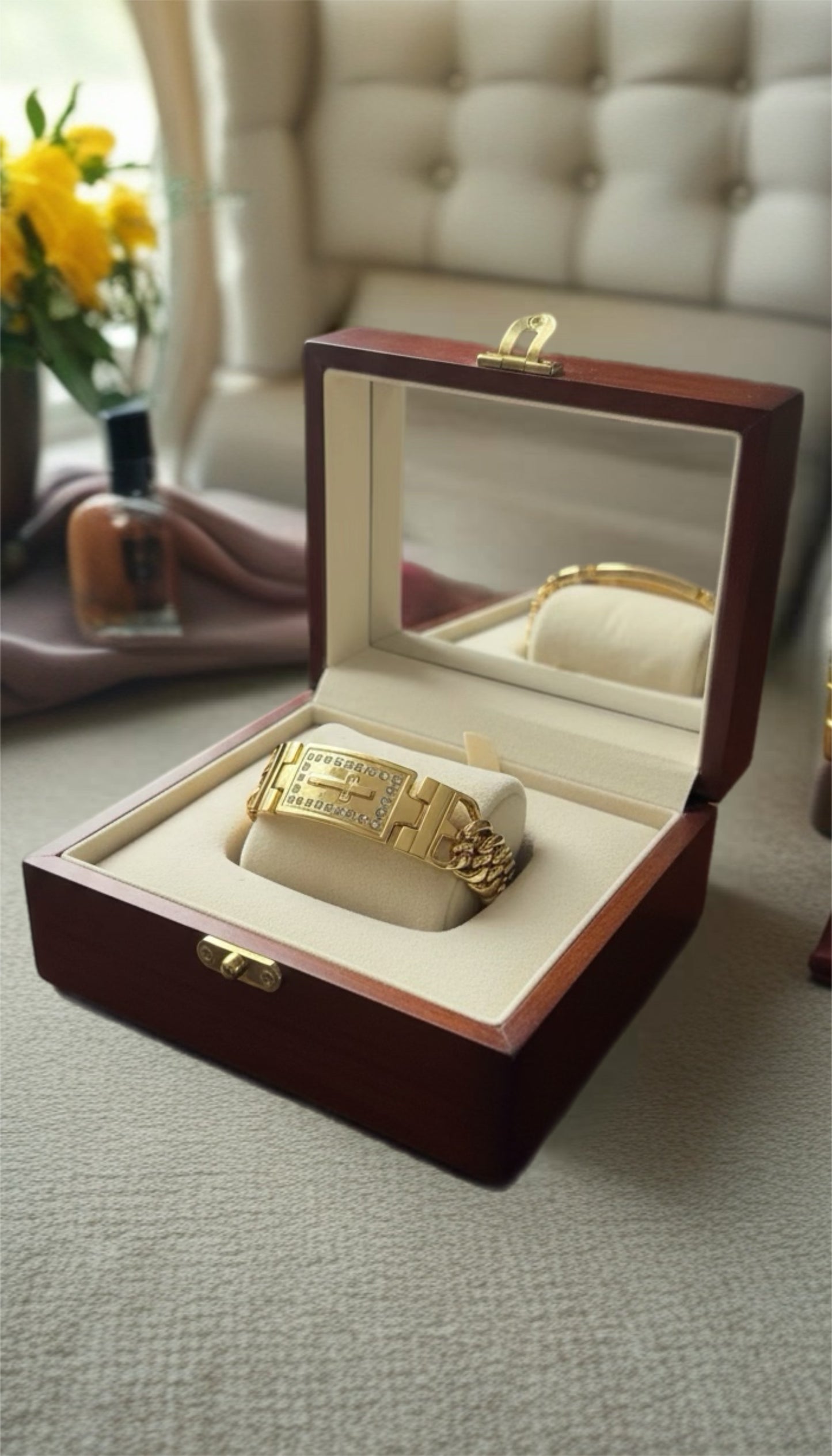 Men’s 14K Gold Plated Cross Bracelet – Luxury Dual Cuban Link